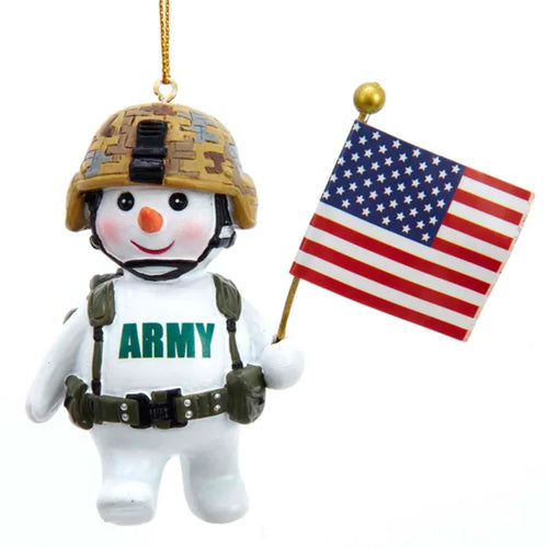 Army Snowman with Flag Ornament