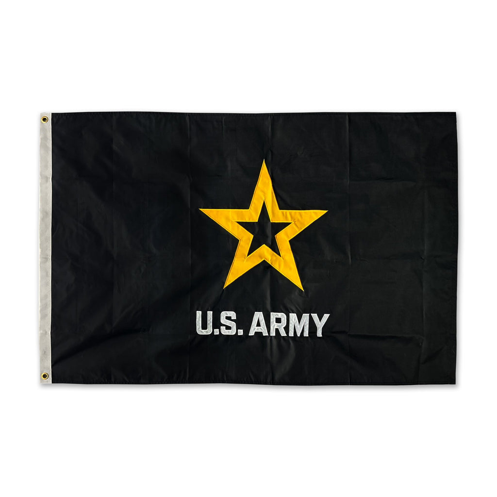 Army Star Embroidered Double Sided 3'x5' Flag (Black)