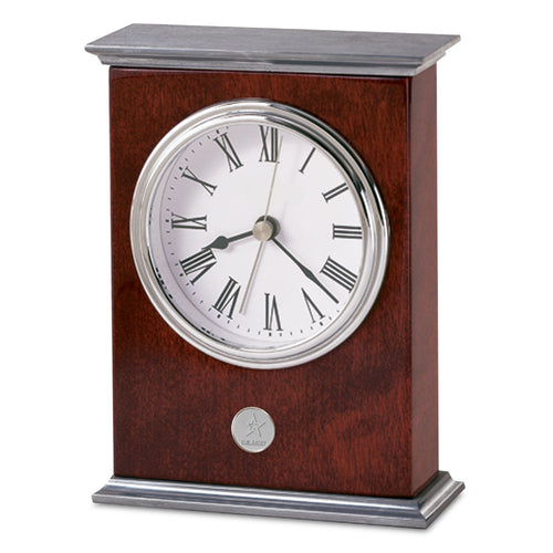 Army Star Rosewood Finish Desk Clock (Silver)