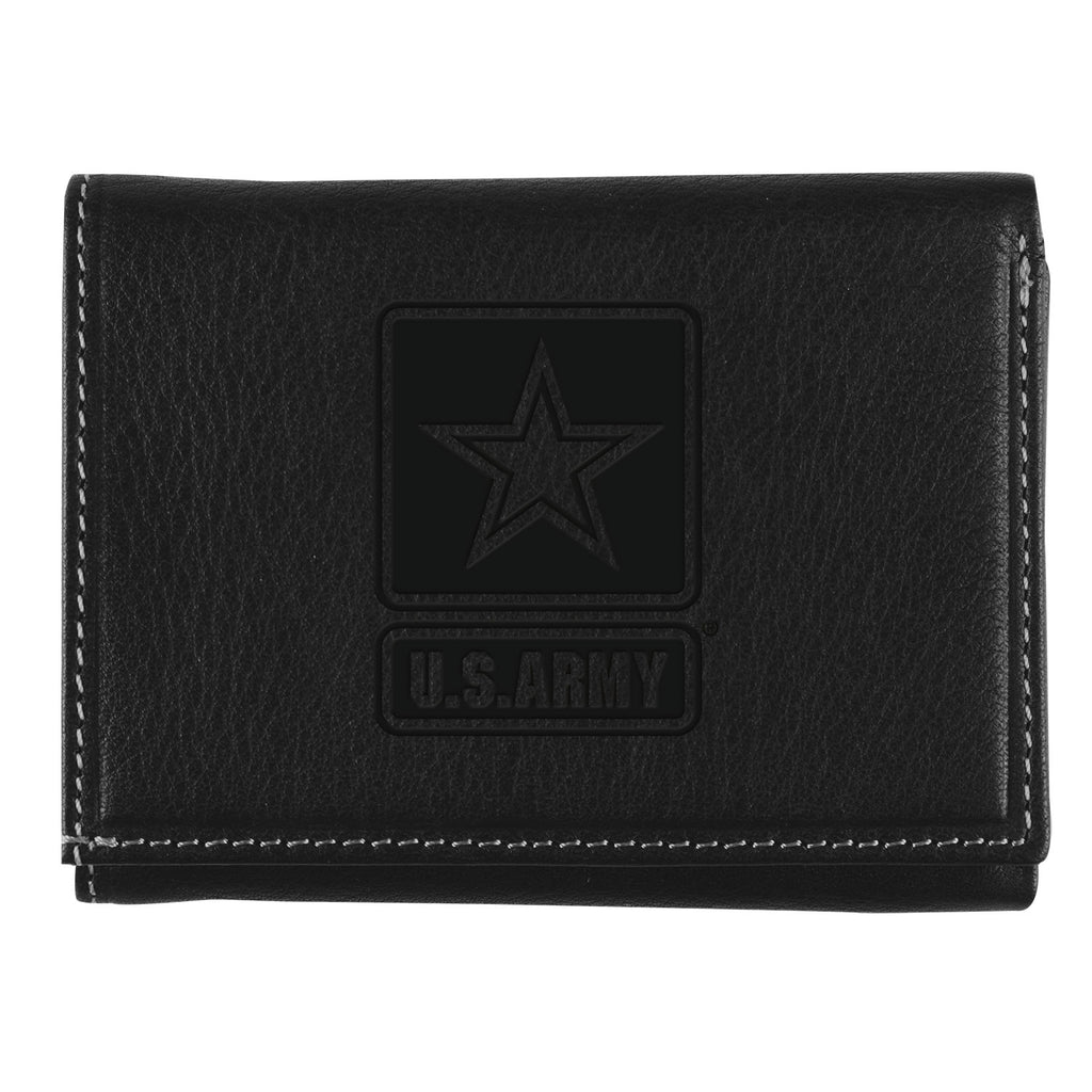 Army Star Contrast Stitch Tri-Fold Wallet (Black)
