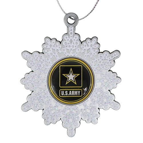 Army Star White Glitter Pewter Snowflake Ornament (2.5