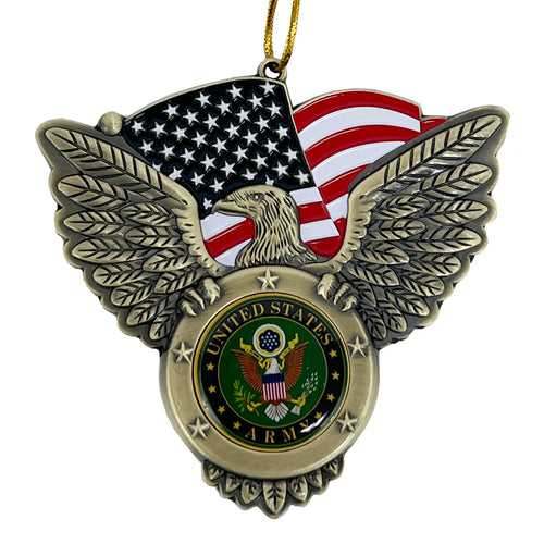 Army Seal/Eagle with American Flag Metal Ornament