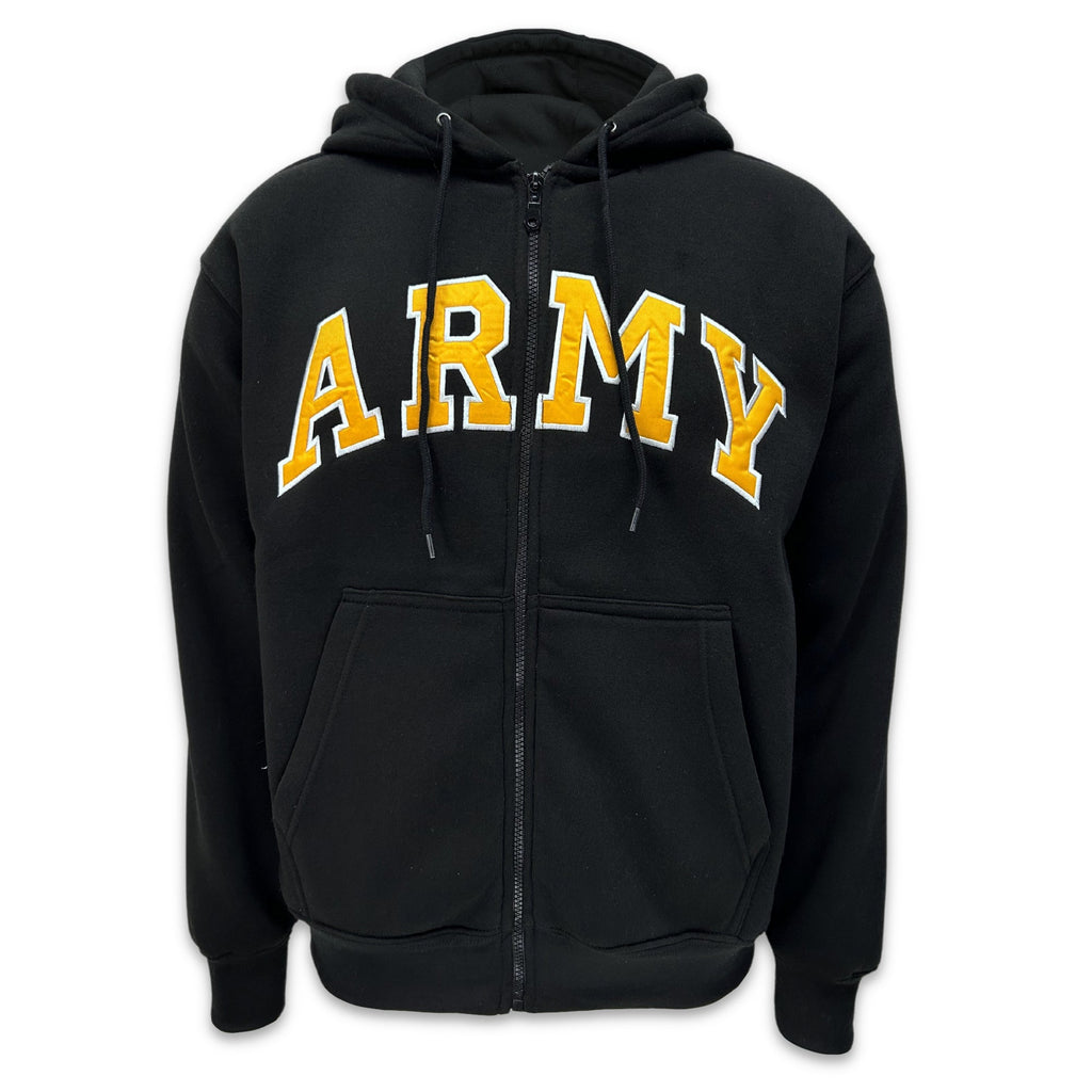 Army Embroidered Full Zip Hoodie Sweatshirt (Black)