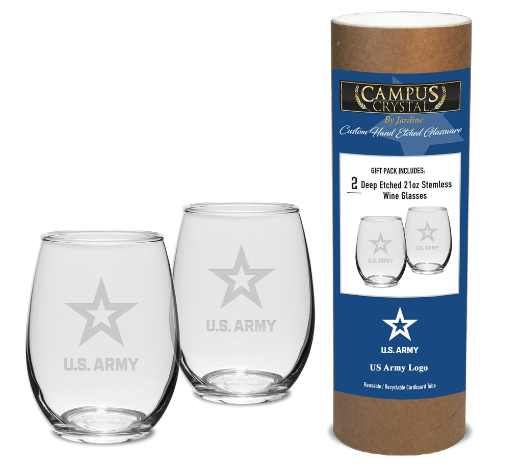 Army Star Set of Two 21oz Stemless Wine Glasses (Clear)